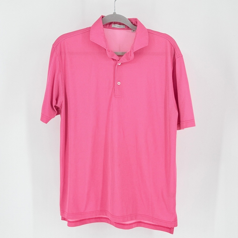 Oliver Ridley Mens Pink Dot Short Sleeve Polo Shirt Performance Golf Sz M Bright